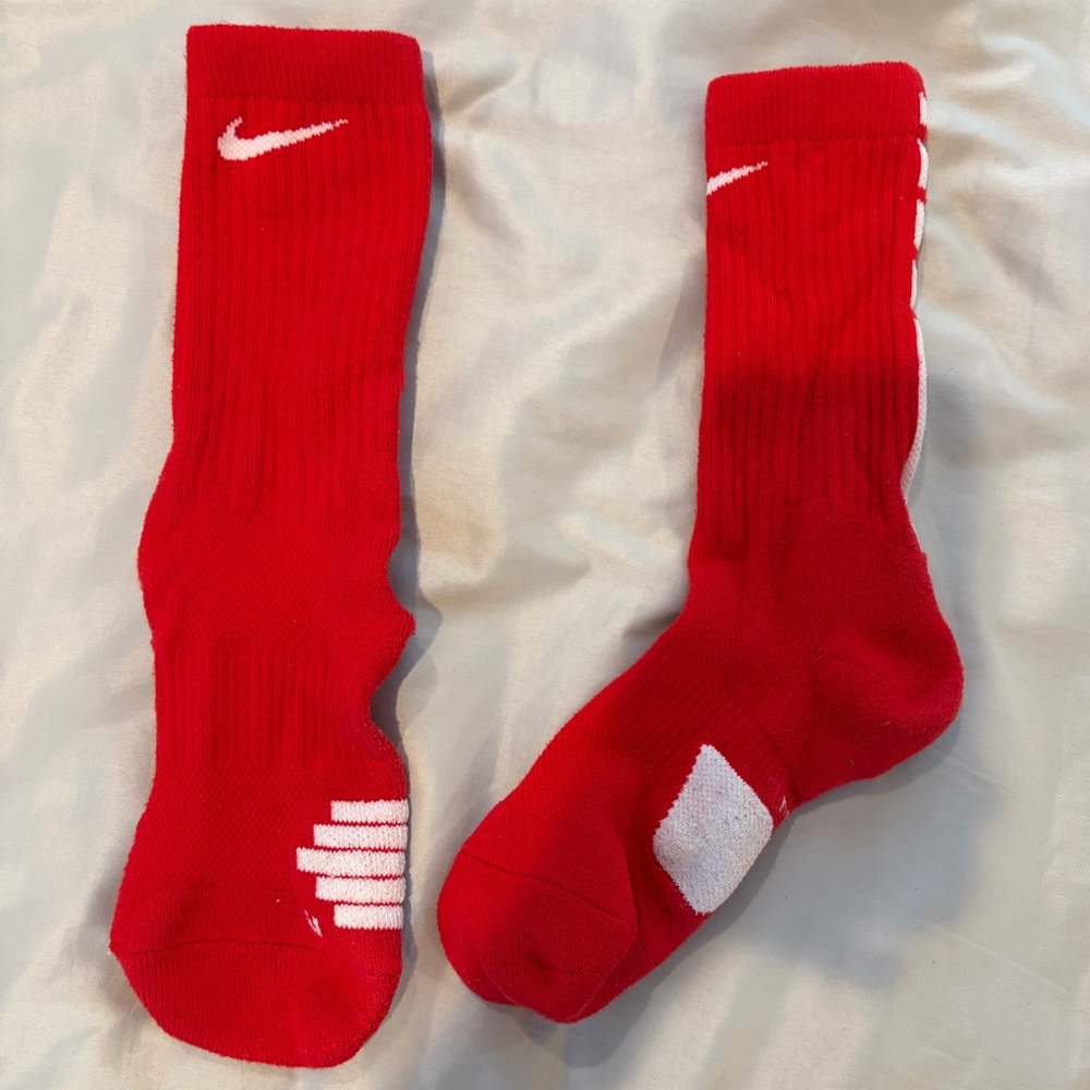 Nike Red Athletic Crew Socks with White Swoosh